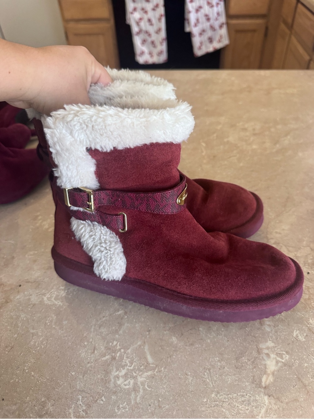 Women's Michael Lora Burgundy Faux-Shearling Ankle Boots